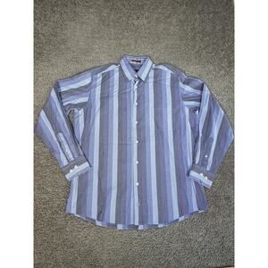 Bugatchi Uomo Shirt Mens L Blue Stripe Dress Long Sleeve Button Front Cotton